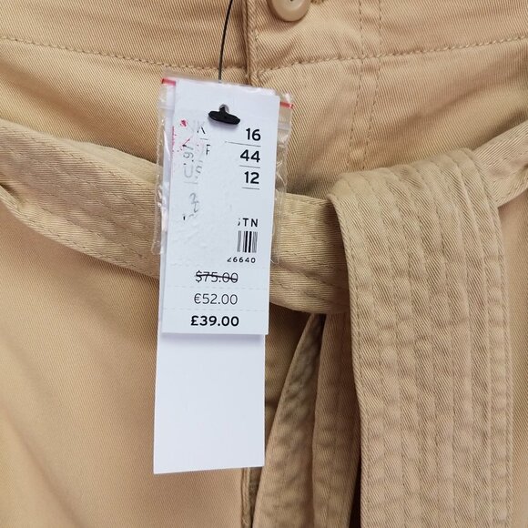 NEW TOPSHOP 12 Rory Paperbag Waist Utility Trousers Cuffed Crop Pants in Beige - Picture 7 of 13
